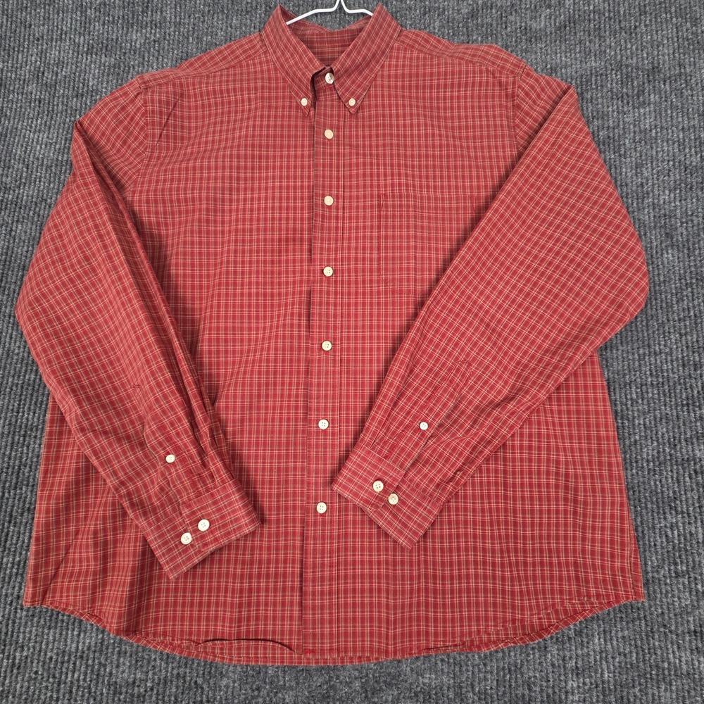 Eddie Bauer Vintage Mens XL‎ Red Plaid Button Down Shirt Long Sleeve Classic
